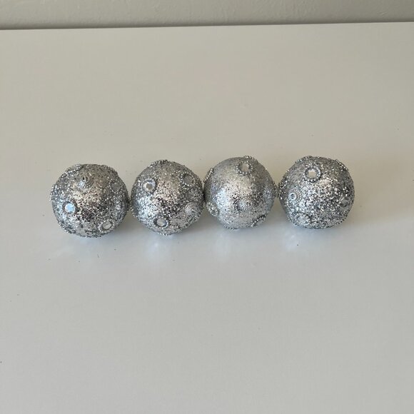 4 Piece Sparkling Ornaments Silver Glitter Styrofoam Core with Rhinestones 4" - Picture 3 of 6